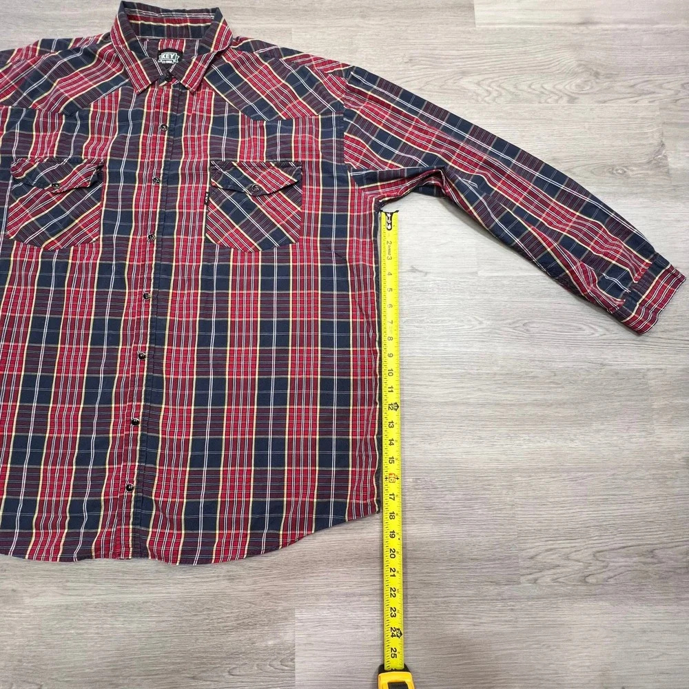 KEY‎ EST 1908 Mens Plaid Western Shirt 2XLT Long Sleeve Snap Up Red Blue